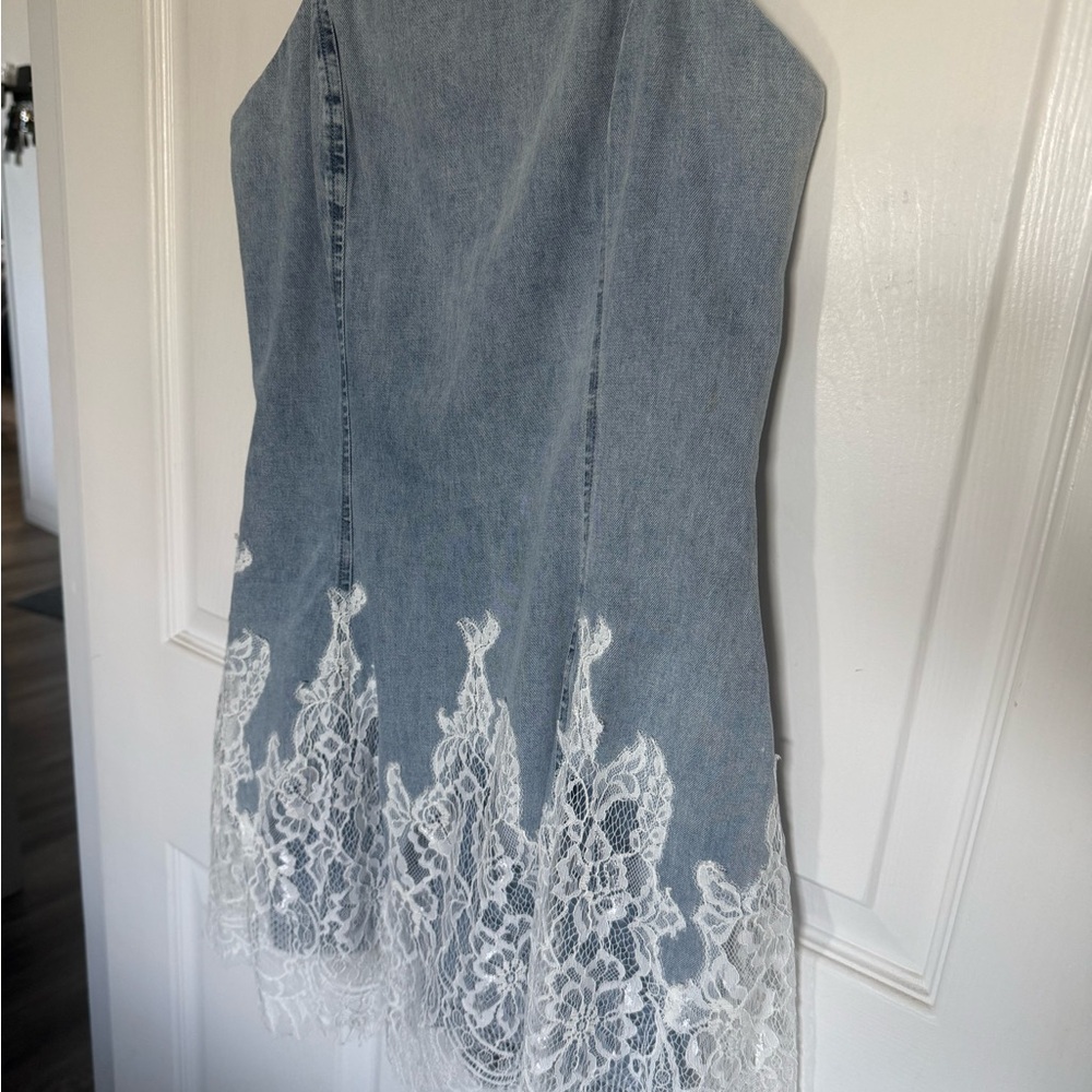 Amanda Uprichard Romilly Blue Denim White Lace Romper Skort BNWT - Picture 4 of 13
